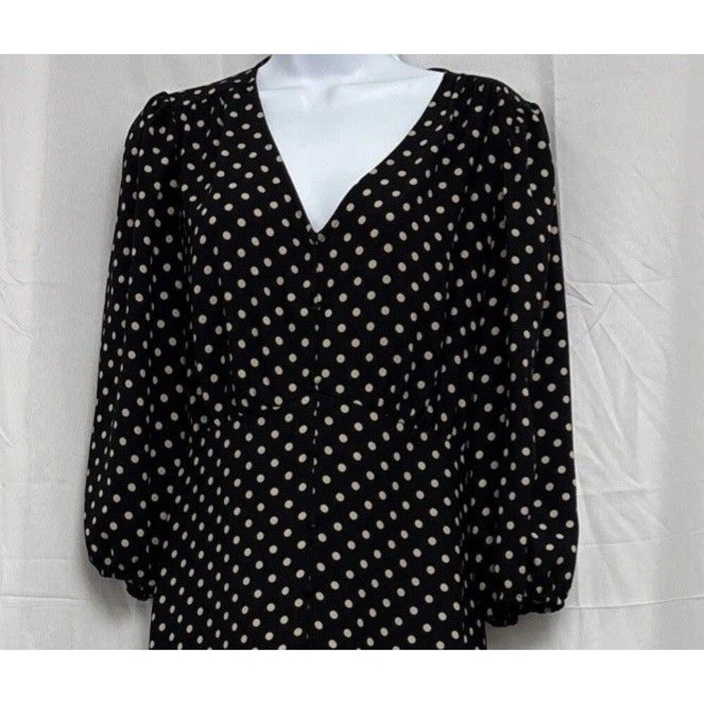 LC Lauren Conrad Midi Dress, Black W/ Beige Polka Dot, 3/4 Sleeves, Woman Size L